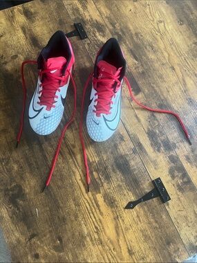 Nike Kids White and Red Football Cleats